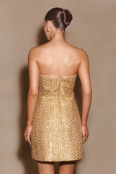 Gala Strapless Tweed Mini Dress - Gold